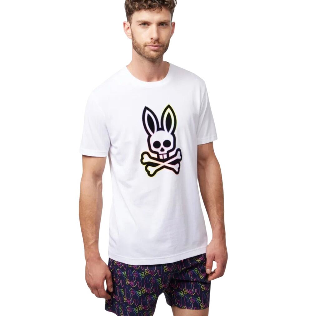 Psycho Bunny Men's Colton Flocking Graphic Tee White Size 5 (US Men's Medium)